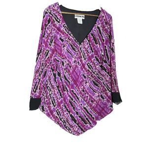 DANA KAY 22W Purple Black Sheer asymmetrical blouse career Light Fairy artsy